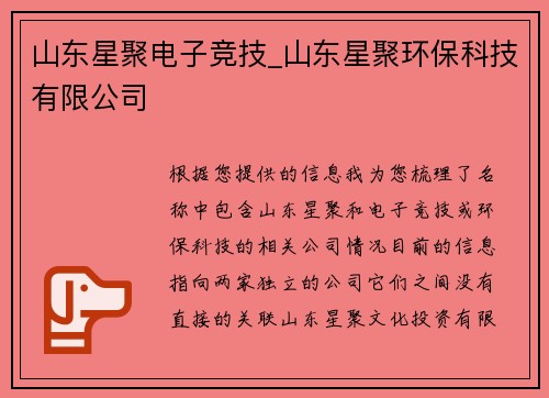 山东星聚电子竞技_山东星聚环保科技有限公司